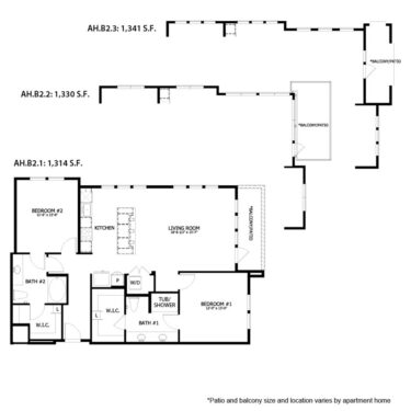 Rendering of the AH B2 floor plan with 2 bedroom[s] and 2 bathroom[s] at August Hills