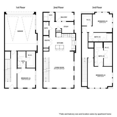 Rendering of the AH TH C2 floor plan with 3 bedroom[s] and 3.5 bathroom[s] at August Hills