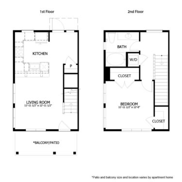 Rendering of the AH TH A1 floor plan with 1 bedroom[s] and 1 bathroom[s] at August Hills
