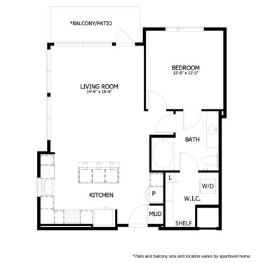 Rendering of the AH A3 floor plan with 1 bedroom[s] and 1 bathroom[s] at August Hills