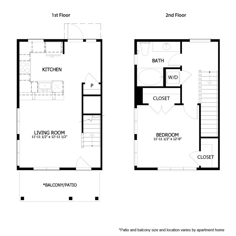 Rendering of the AH TH A1 floor plan with 1 bedroom[s] and 1 bathroom[s] at August Hills